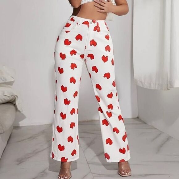 Heart Patterned Jeans  - Picture 1 of 6